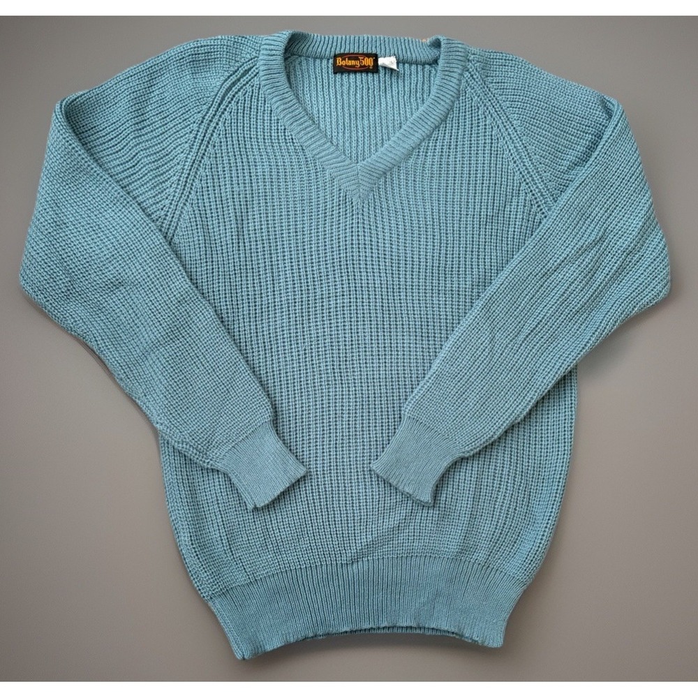 Botany 500 Long Sleeve V Neck Sweater Vintage Grandpa US Acrylic Blue Large JBHS
